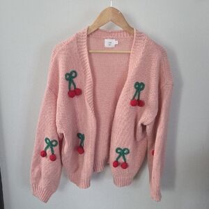 Charming Pink Cardigan with Cherry Accents